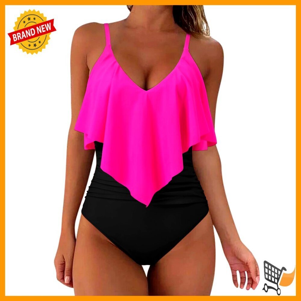 Slimming Ruffle One Piece Swimwear Tummy Control Ruched Chic Beach Party